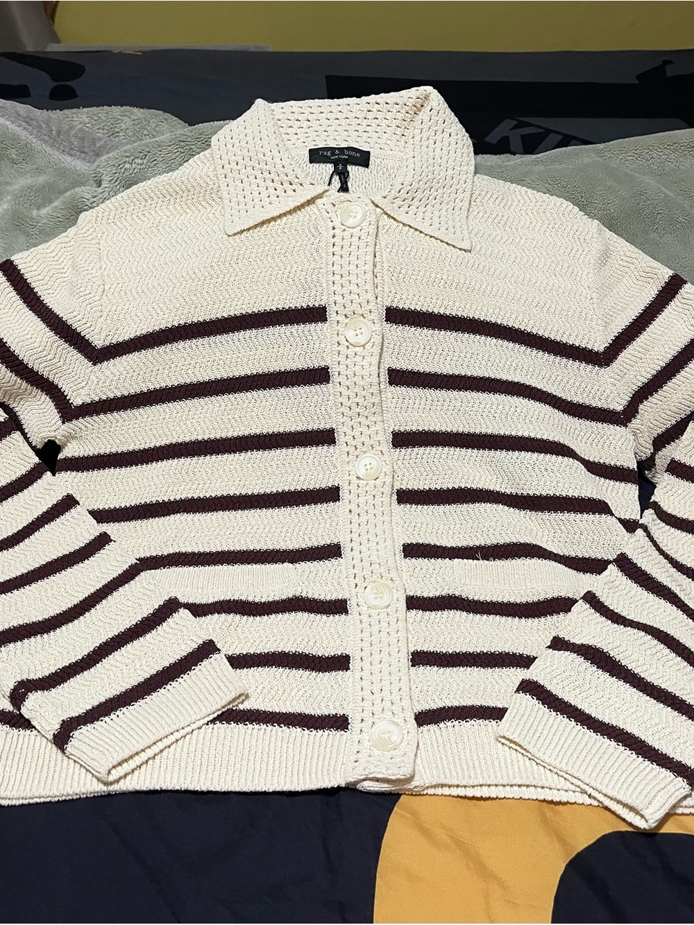 rag & bone Cream and Brown Striped Knit Cardigan - Picture 7 of 8